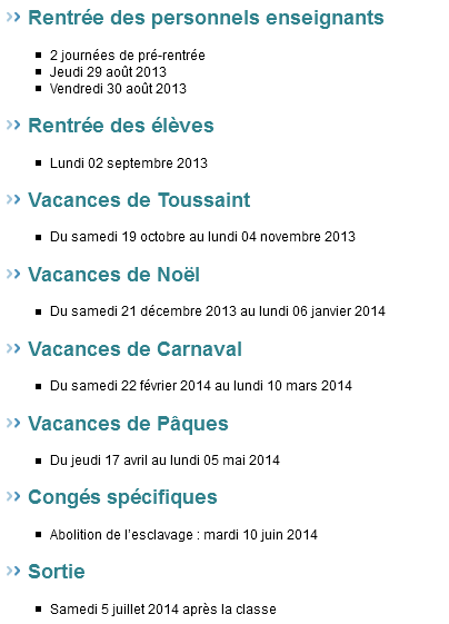Calendrier 2013-2014 Guyane